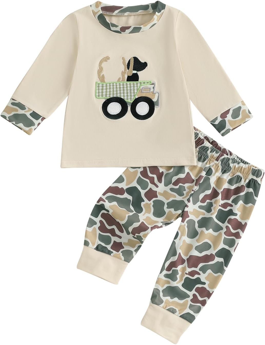Bagilaanoe Fall Toddler Baby Boy Outfit Dog Camouflage Pullover Long Sleeve Shirt and Pants Set Hunting Clothes for Boys