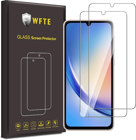 WFTE [2-Pack Screen Protector for Samsung Galaxy A34 5G,Anti-Scratch,High Transparency,Anti-fingerprint,Bubble-Free,Dust-Free Premium Screen Protector Tempered Glass For Samsung Galaxy A34 5G
