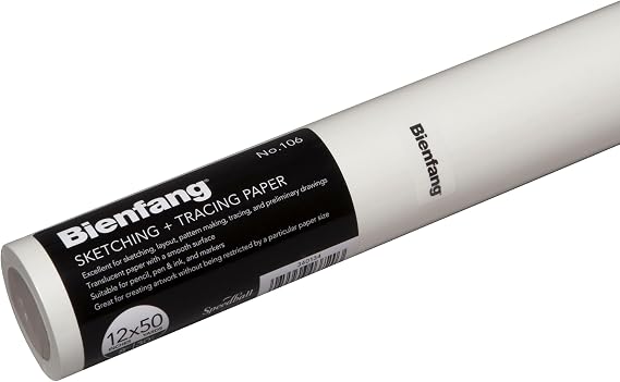 Bienfang Sketching & Tracing Paper Roll, White, 12 Inches x 50 Yards - for Drawing, Trace, Sketch, Sewing Pattern