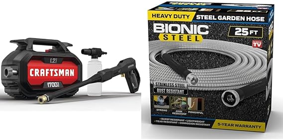 CRAFTSMAN 1700-PSI Electric Pressure Washer Bundle with Bionic Steel 25 FT Garden Hose with Nozzle