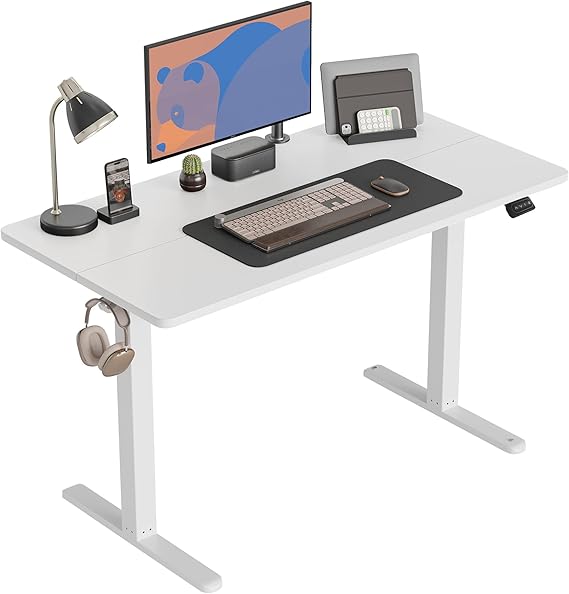 CubiCubi Electric Standing Desk, 100 x 60 cm Height Adjustable Table, Ergonomic Home Office Furniture with Splice Board, White