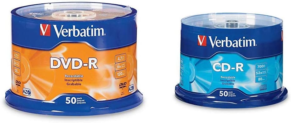 Verbatim DVD-R 4.7GB 16x AZO Recordable Media Disc - 50 Disc Spindle & 94691 CD-R 700MB 80 Minute 52x Recordable Disc - 50 Pack