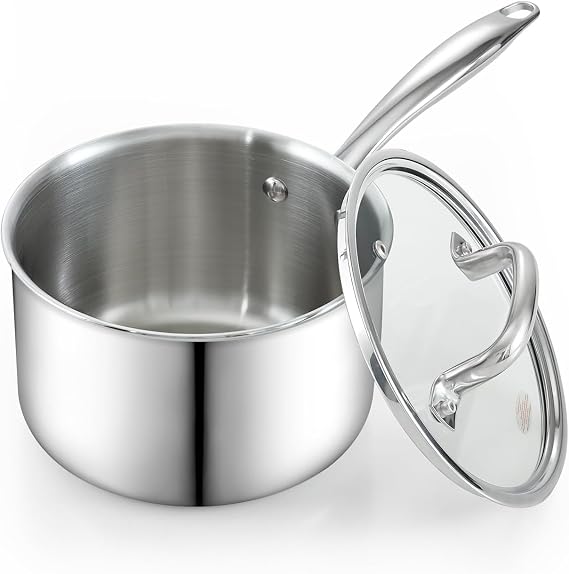Cook N Home Classic 3 Quart Stainless Steel Saucepan with Glass Lid