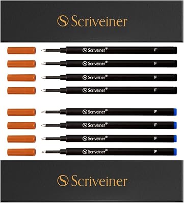 Scriveiner Rollerball Refill Bundle - 8 Pack Black, Broad Tip, Liquid Ink - Fits Most Rollerball Pens