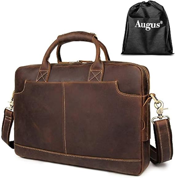 Leather Briefcase Laptop for Men, 16 Inch | Vintage Leather, YKK zipper