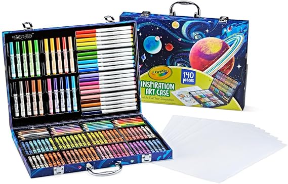 Crayola Inspiration Art Case Coloring Set, 140pc Space Theme Art Kit for Kids, Crayons, Markers, Pencils, Gift for Boys & Girls, Ages 5, 6, 7, 8