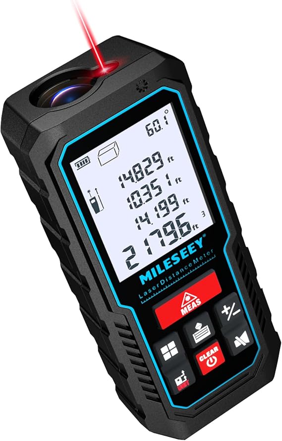 MILESEEY Laser Measure, 229ft Laser Measuring Tool with Angle Sensor | 2mm Accuracy, Distance/Area/Volume/Pythagorean Measurement, 2" LCD Backlit, Ft/In/Ft+In/M Unit Switching, Battery Included