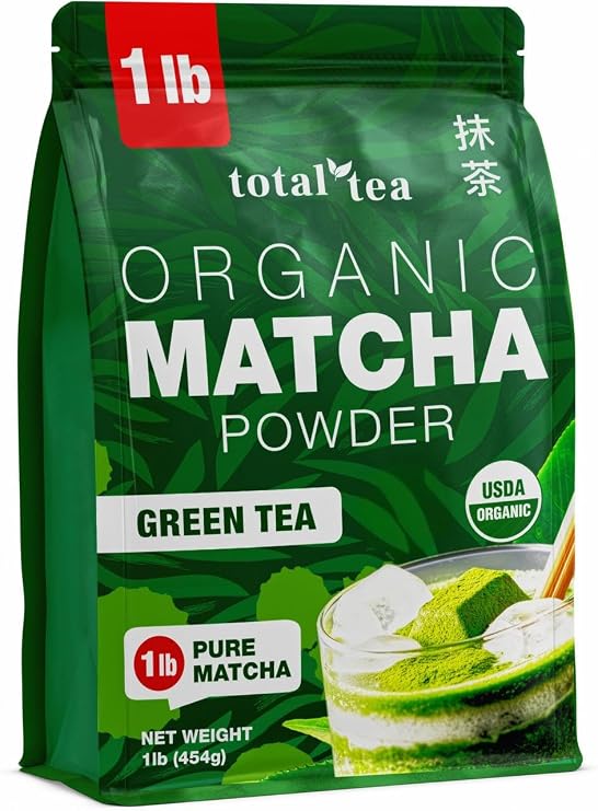 Total Tea USDA Organic Matcha Green Tea Powder 1 Pound Latte Smoothies | Unsweetened Culinary Grade for Baking Morning Energy Antioxidant Rich Non-GMO Bulk Keto Vegan Tea