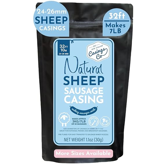 Natural Sheep Casings 24-26mm for Sausage Making, Makes 7 lb