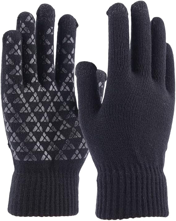 Spencer Knit Winter Gloves Touch Screen Gloves Men Women Upgraded Touchscreen Texting Gloves Anti-Slip Warm Gloves (Medium - 2 Pairs, Black)