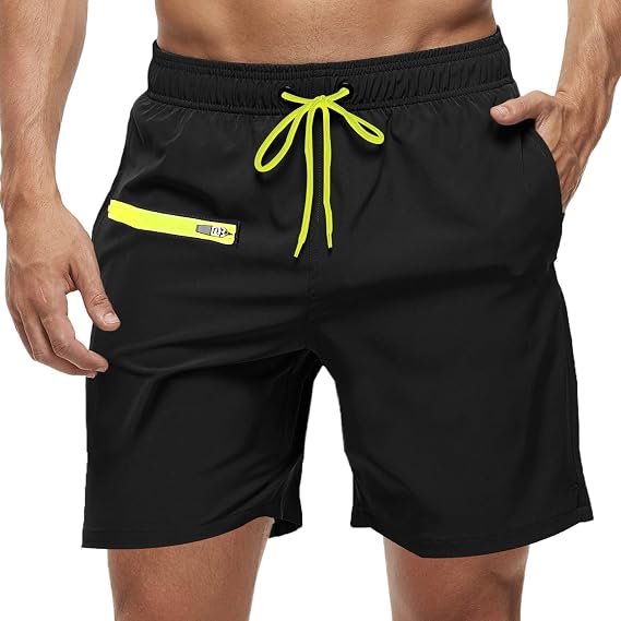 Mens Swim Trunks with Compression Liner - 2 in1 Quick Dry Swim Shorts Bathing Suits with Zipper Pockets