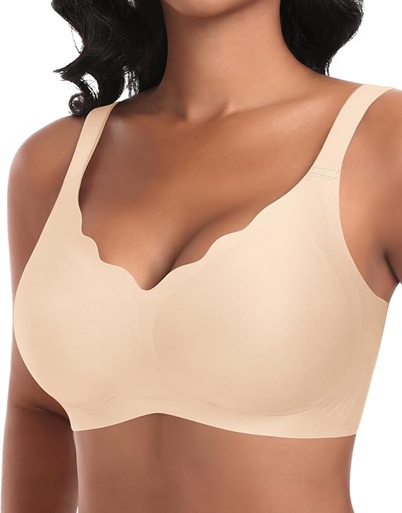 Ganado Women's Seamless Bra Without Underwire Deep V-Neck Wavy Edges Comfortable Bra Bralette Soft Bras Non-Wired Bustier Bra