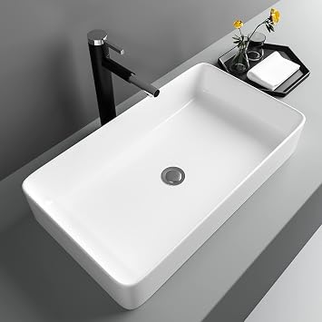 Vessel Sink for Bathroom - Large Modern 24 Inch Bathroom Vessel Sink Above Counter Rectangular White Ceramic Porcelain Farmhouse Vessel Sink Basins