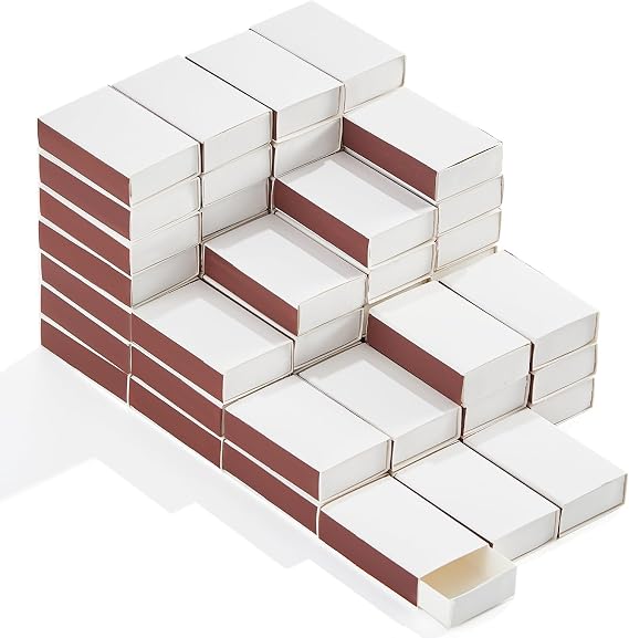 60PCS Blank Matches Containers 2.24 x 1.42 x 0.59 inches White DIY Match Books Storage Boxes Bulk Match Holder with Double-Sided Striker for Wedding Bridal Baby Birthday Party Favor Empty(No Matches)