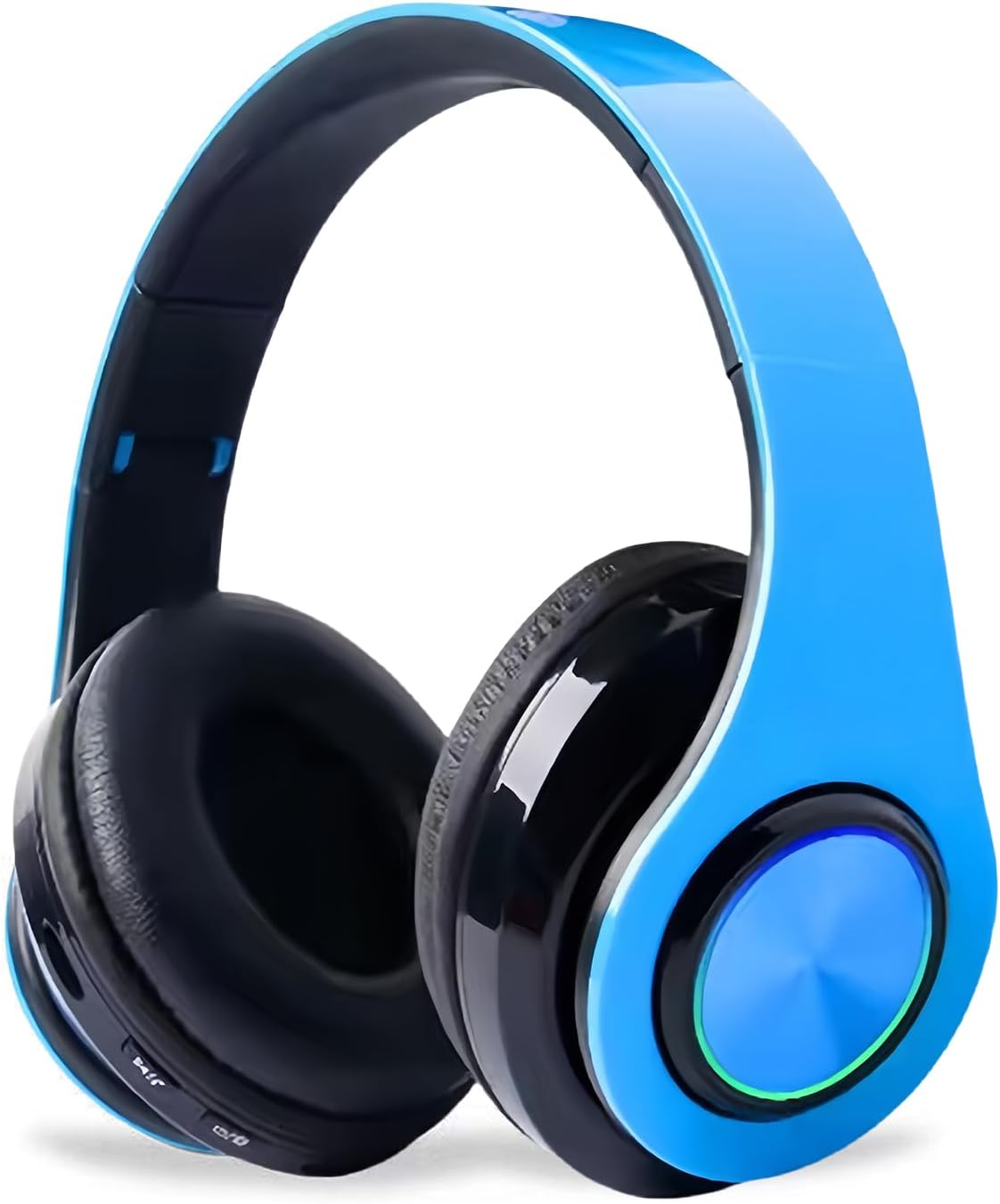 Bluetooth Headphones Over Ear, Foldable Wireless Headset, Lightweight Headphones with Built-in Noise Reduction Microphone, FM, SD/TF for Online Class, Office, PC, Phone (Blue)
