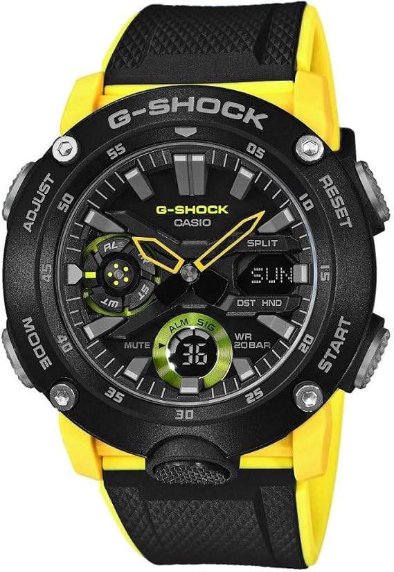 Casio G-Shock GA-2000-1A9 Men's Wristwatch, Carbon Core Guard Structure, Yellow