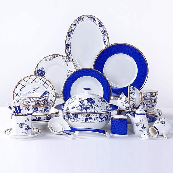 Porcelain Dinner Set Home Tableware Set Ceramics Dinner Sets, 60 Pieces Upscale Bone China Dinnerware Set | Plate/Bowl/Soup Pot