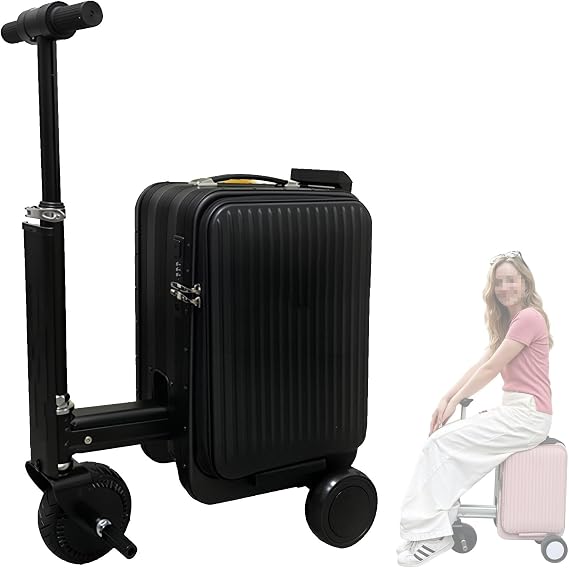 20L Electric Suitcase Smart Rideable Luggage for Travel,Telescopic Handle,External Charging Port,Load 110KG,8-10 KM, for Holidays, Housewarmings, Trade Shows Black-Stripes