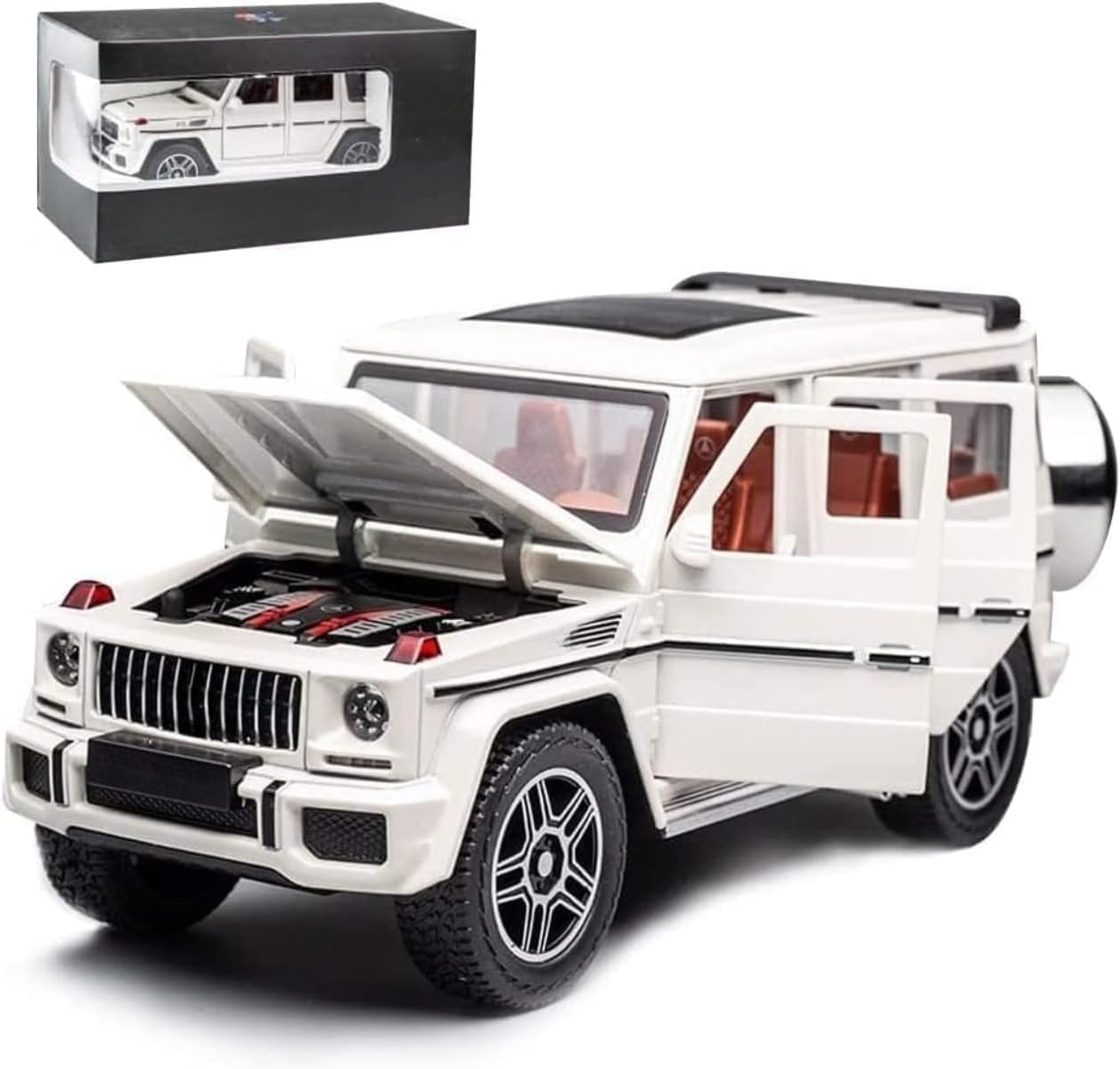 Arttie Zinc Alloy 124 Benz G63 AMG Model Car with Pull Back Function. It  with sound and light, making it a toy car for kids. It is also suitable as a gift, providing a fun and easy-to-use