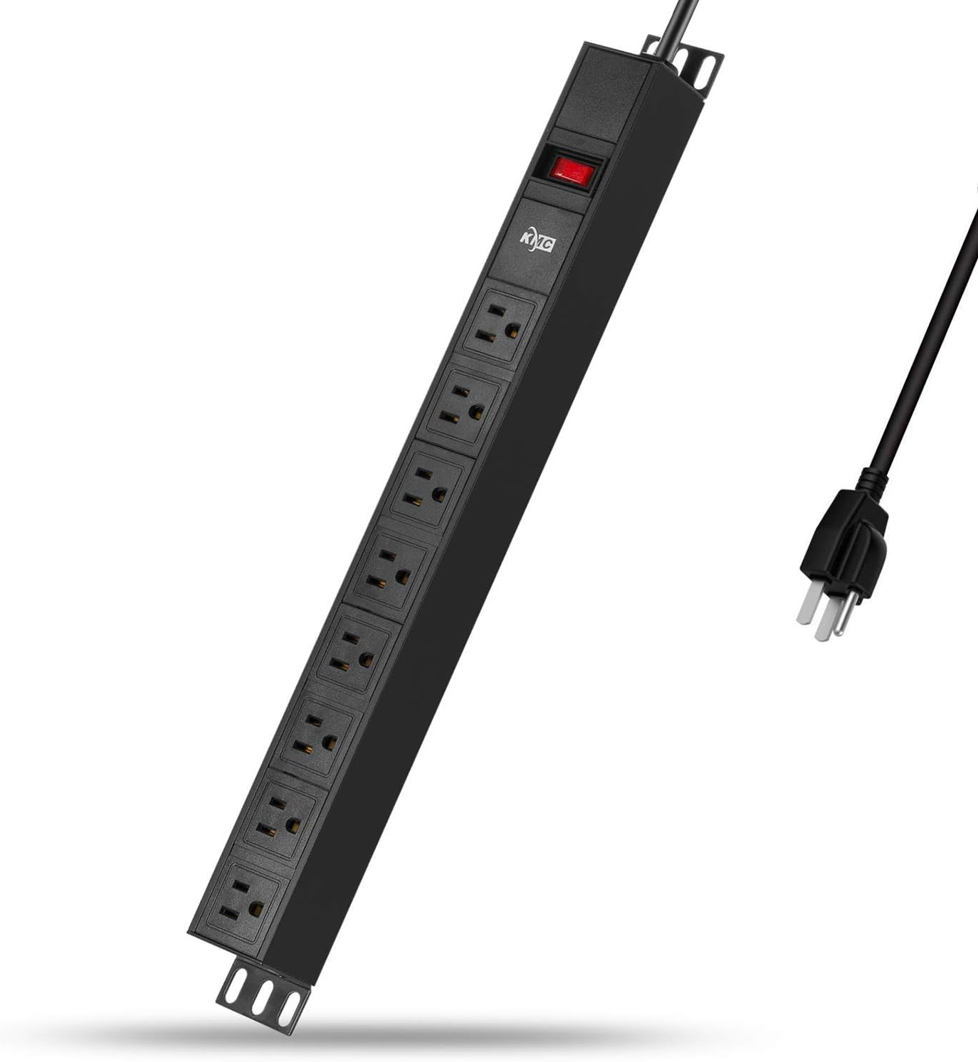 KMC 8-Outlet Metal Power Strip Surge Protector, Rack Mount PDU, Metal Mounting Brackets, 6 Foot Extension Cord, 1800 Joules, 125V15A, Black