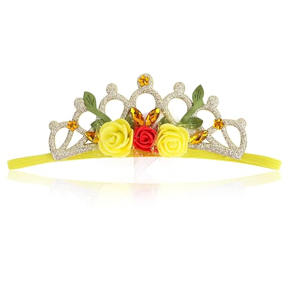 Yellow Rose Rhinestone Elastic Headband with Leaf Soft Headwrap Newborn Hair Band Children Hair Accessories