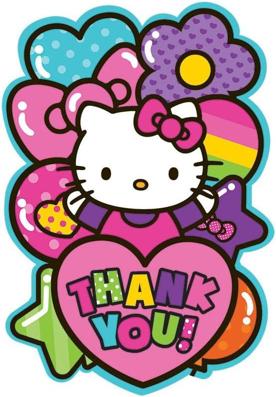 Hello Kitty Rainbow Postcard Thank You Paper Cards - 4 1/4" x 6 1/4" Multi-color Set Of 8