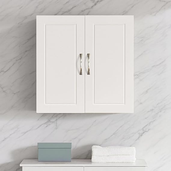 Wall Mount Bathroom & Laundry Storage Cabinet, Wall Size, White | Wall-Mounted Storage Cabinet With Door & Adjustable Shelf, Space-Saving Bathroom Medicine Organizer, HUS-FRG231