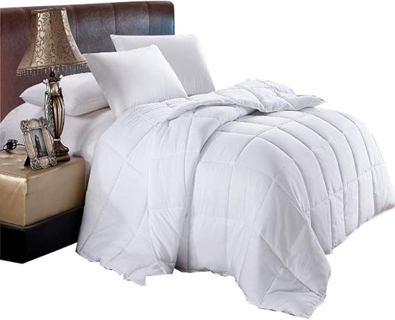 Royal Hotel Bedding Soft, Light, Warm Down Comforter, 650 Fill Power, 100% Cotton Cover/Shell, 300 Threadcount, Solid White, King