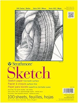 Strathmore 300 Series Sketch Pad, 9x12 inch, 100 Sheets, Glue Bound - Artist Sketchbook for Drawing, Illustration, Art Class Students