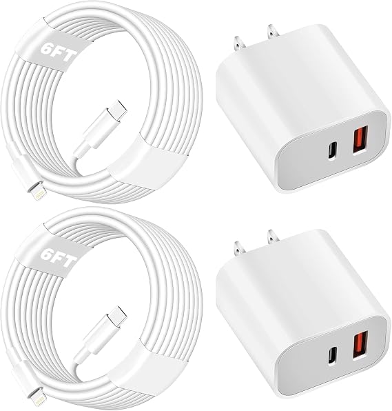 Fast Charger for iPhone,Dual Port A/C Apple iPhone Charger Fast Charging Block,2Pack Quick Double A/C iPhones Wall Chargers Adapter,6FT USB C to Lightning Cable for iPhone14 ProMax/13/12/11/XS/XR/iPad