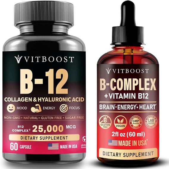 B12 with Hyaluronic Acid, Collagen with Vegan Vitamin B12 with B Complex 20000 mcg