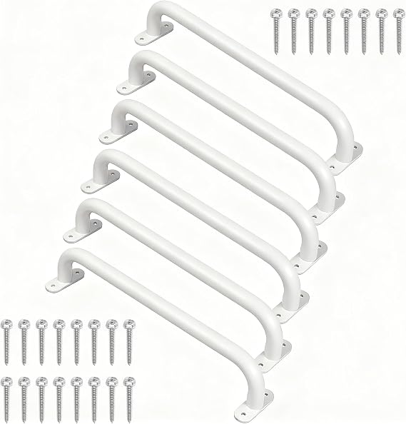 17 Inch White Indoor Monkey Bars Ladders Playground Handles 6 Pack | Heavy Duty Solid Metal, Non-Slip Matte Powder Coated, Comfy Secure Handle Bar, Outdoor Playset Climbing Frame Jungle Gym