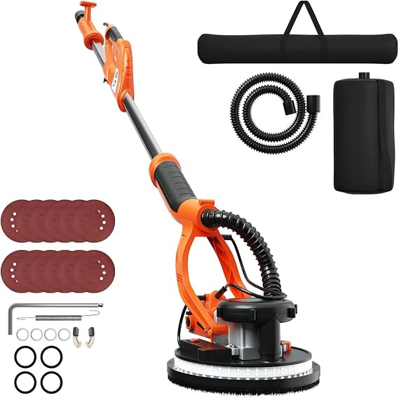 ERGOMASTER 750W Drywall Sander, Variable Speed Electric Wall Sander With Vacuum System, LED Lights, 12 Sanding Disks & Carrying Bag (Unfoldable)