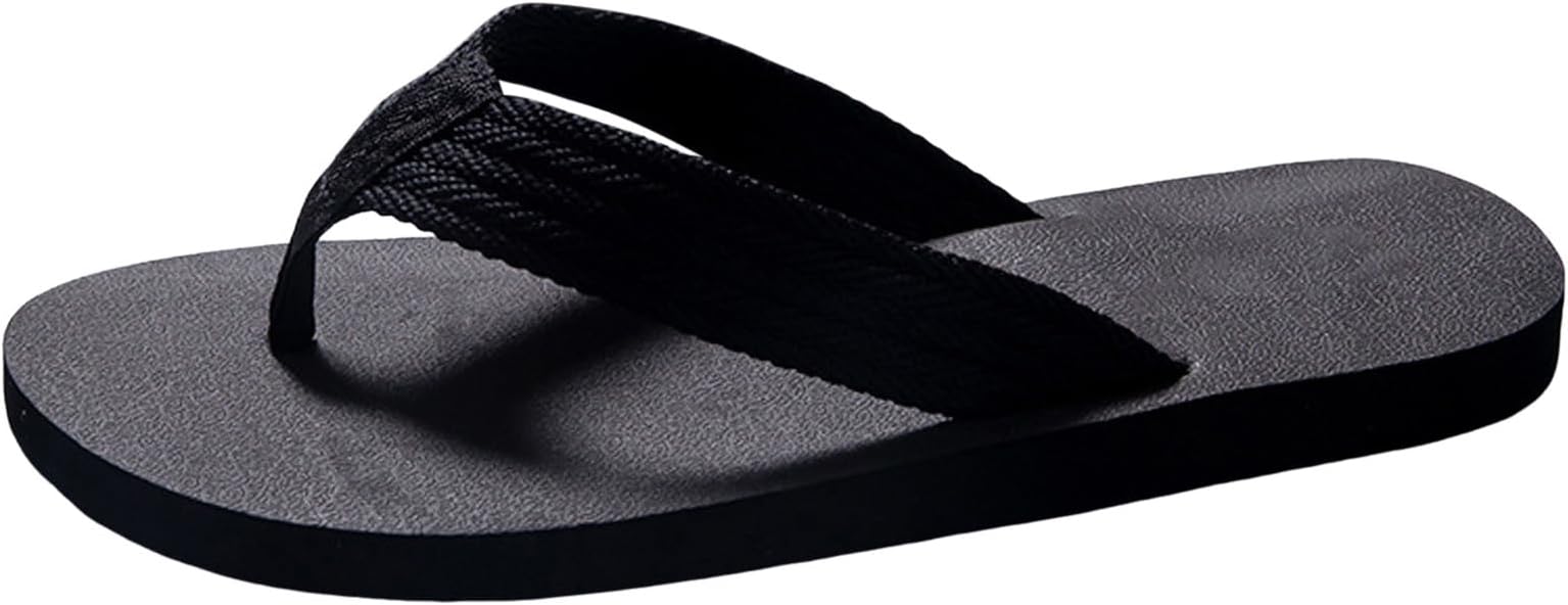 Men Summer Casual Outside Wear Beach Non Slip Breathable Flip Flops Clip Toes Big Size Flat Fuzzy Flip Flop Slippers Men (Black, 8)