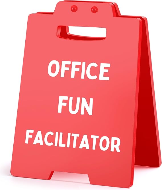 Funny Mini Office Fun Facilitator Desk Sign Red Office Desk Decor Gifts for Coworker HR Admin Assistant Team Leader Morale Booster, Bosses Day Gifts, Christmas White Elephant Gift, Humor Work Sign