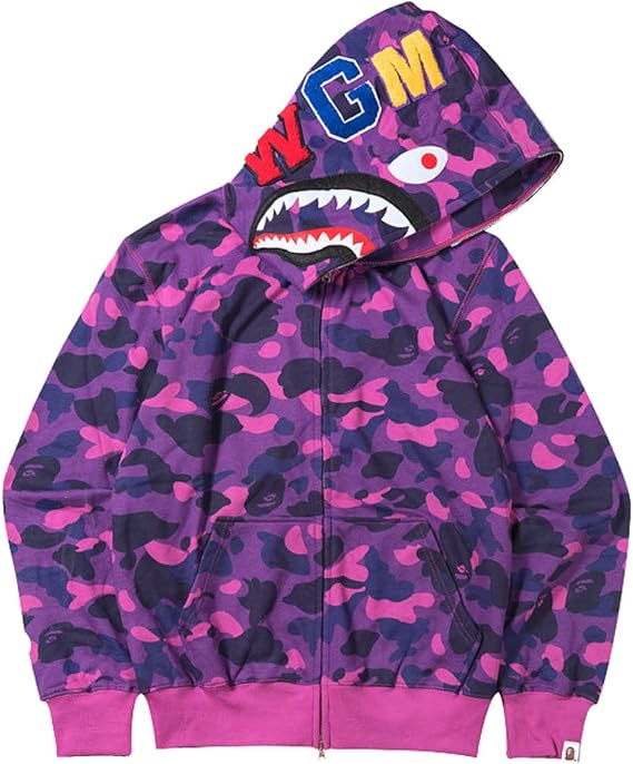 Men's A Bathing Ape BAPE Shark Head Thin Coat Full Zipper Camouflage Jacket Hoodie