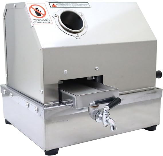 Commercial Sugar Cane Juicer Machine, Manual Sugar Cane Ginger Press Squeezer, Stainless Steel Three-roller Sugarcane Presser with Sugar Cane Inlet and Hand Crank Faucet
