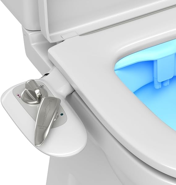 Non-Electric Bidet Attachment for Toilet Seat With LED Light Warm and Cold Water Adjustable Water Pressure, Rear and Feminine Wash, Dual Nozzle, Self-Cleaning