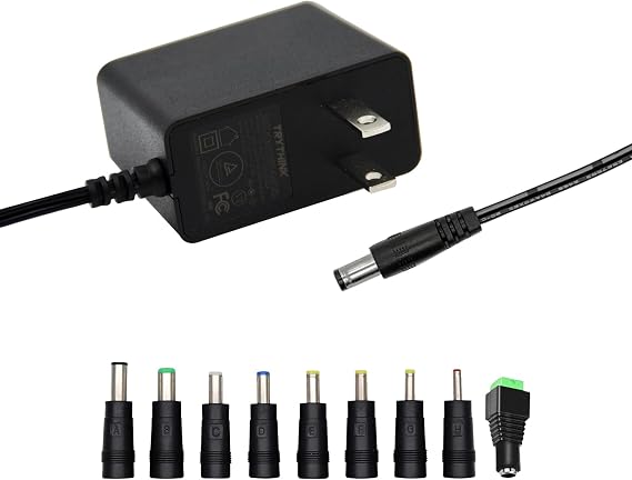 5V 2A 1A 0.8A 0.5A Power Supply Adapter, 10W AC/DC Adapter 100-240V AC to DC 5V Power Cord Converter with 5.5mm x 2.1mm Plug and 9 Interchangeable Plug, for 5V Electronic Devices ONLY (1 Pack)