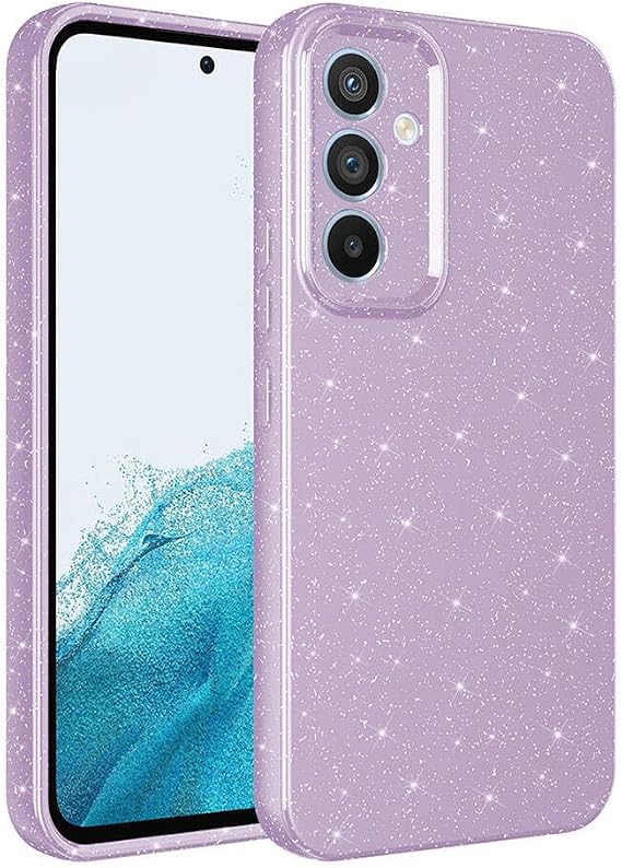 Coverzone Samsung Galaxy A35 ile uyumlu Z-Jelly Kılıf Kamera Korumalı Simli Işılıtılı Renkli Parlak Silikon Kapak-Lila