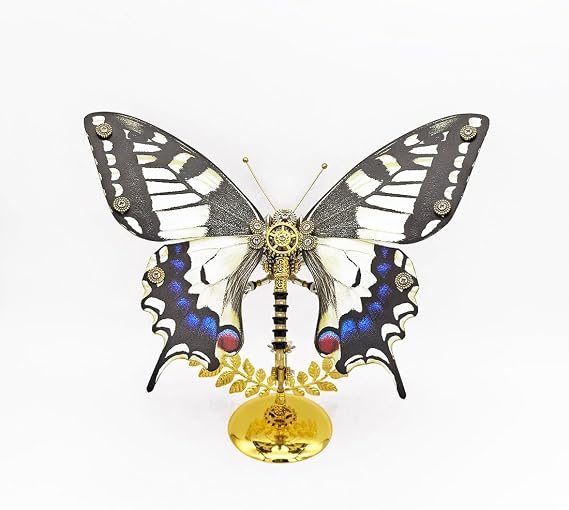 3D Metal Steampunk Butterfly Assembly Model Kit - Mechanical Papilio Xuthus Sculpture with Adjustable Wings, Stainless Steel Collectible Art & Scientific Display Piece (100+PCS)