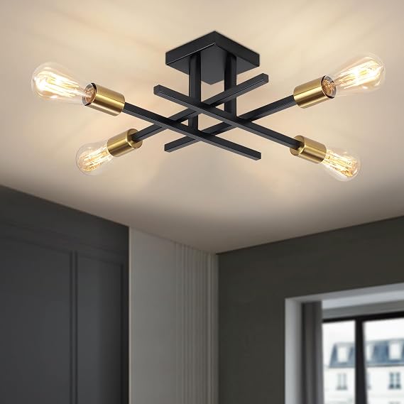 Black Chandelier Ceiling Lights Living Room Modern Sputnik Ceiling Lights | Living Room Ceiling Lights Industrial Light Fittings Ceilings, Sputnik Chandelier for Bedroom, Kitchen, Hallway 4*E27 Socket