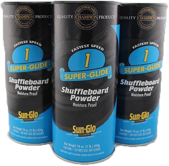 Sun-Glo Speed #1 Super Glide Shuffleboard Powder Fastest Wax for Long & Pro Tables Silicone Bead Shuffleboard Sand Smooth Glide, Tournament & Game Ready 16 oz (3 Pack)