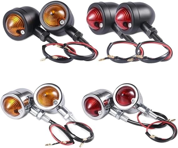 Turn Indicator Amber Blinker Retro Fit For Motorcycle H D H Y C B C(Black vs Red Lens)