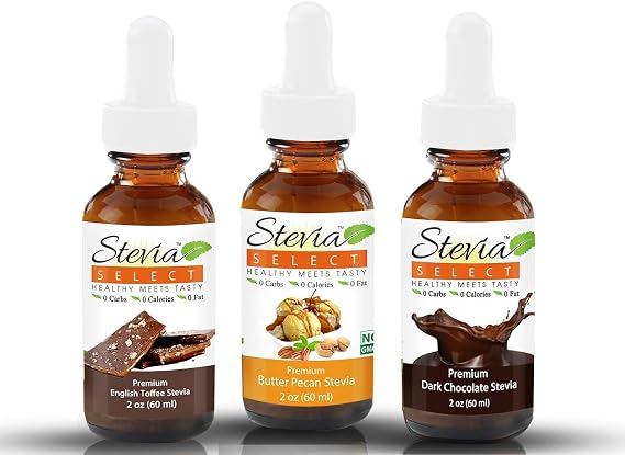 Stevia Drops Butter Pecan, Chocolate, English Toffee Stevia Select Keto Coffee Sugar-Free Stevia Flavors Bundle (3) Pack