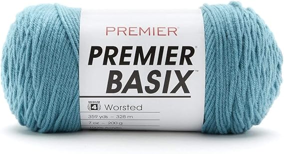 Premier Yarns Basix, Solid Worsted Yarn, Made of Acrylic, Ideal Yarn for Crocheting and Knitting, Storm, 359 Yards