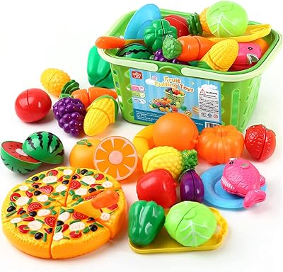 Play Food and Cutting Food Toy Sets of Childrens Fruits and Vegetables Kitchen Toys, Fruit Play Kitchen Accessories Toys and Toy Food Simulation Education Kitchen Toys Over 3 Years Old
