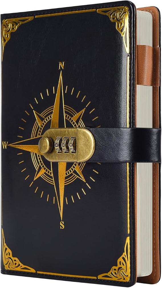 ARRLSDB Diary with Lock, PU Leather Journal with Lock, A5 Size 200 pages, Lock Diary Planner Organizer for Men and Women (Black)