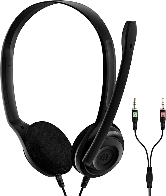 EPOS PC 3 Chat - Langlebiges On-Ear Headset PC, Kopfhörer mit Kabel, Rauschunterdrückendes Mikrofon, Einfach zu Verbinden, Stereosound, Für Online-Anrufe,Unterricht, 2 x 3,5-MM-buchsen Schwarz
