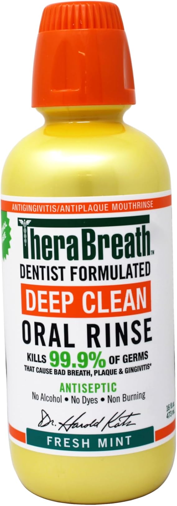 TheraBreath Deep Clean Oral Rinse Mouthwash, Antiseptic, Fresh Mint 16 fl oz
